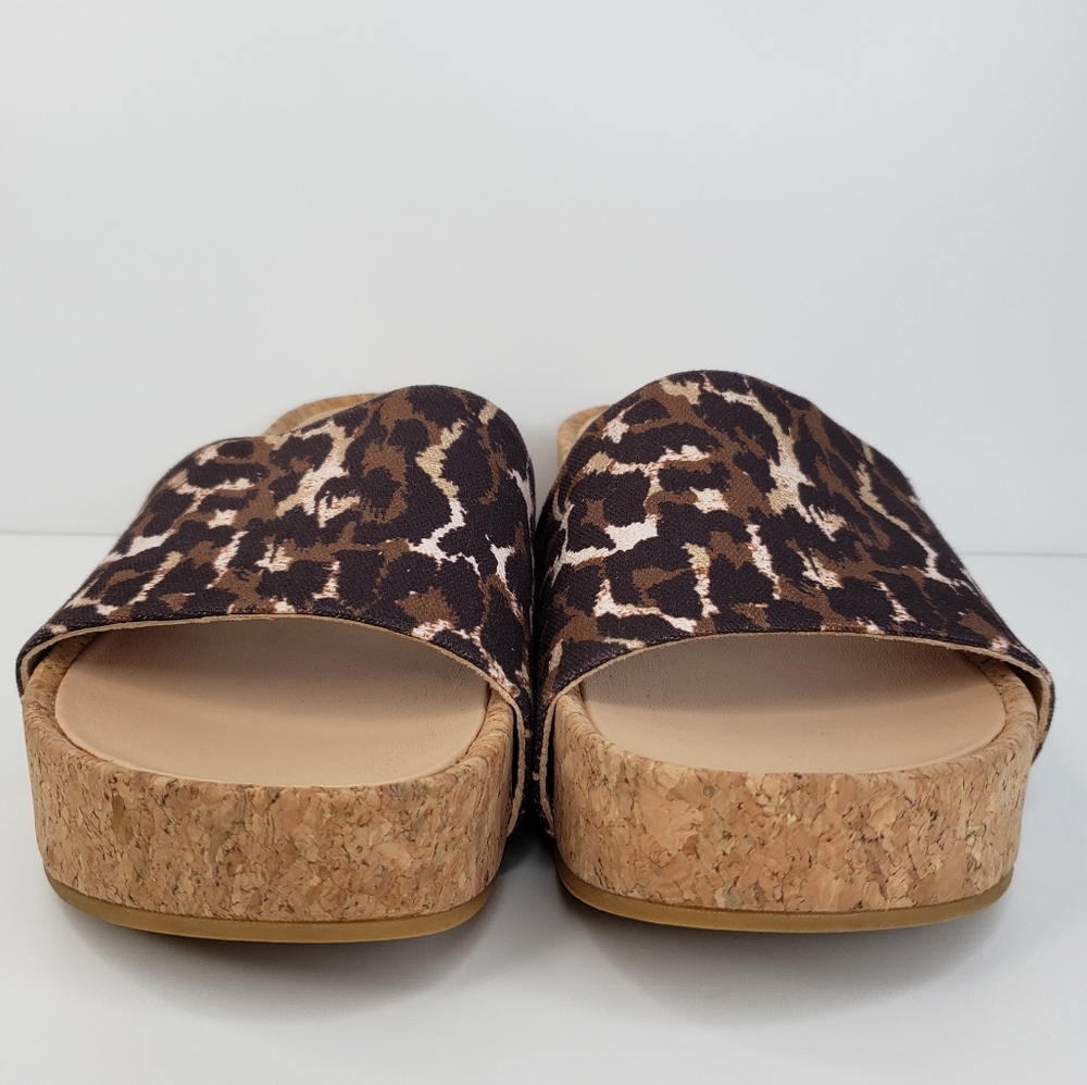 Veronica Beard Leopard Print Fabric Slides Cork-L… - image 2